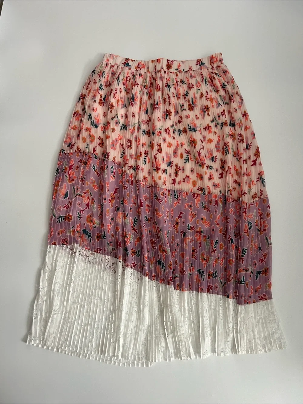 Anthropologie LAIA Pleated Floral Midi Skirt Lace Lined Boho Cottagecore $150 M
